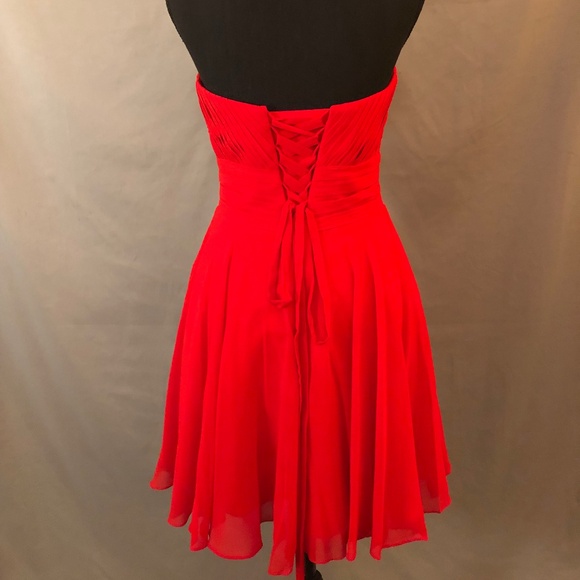 Red Strapless Corset Back Fit and Flare Formal Dress - Picture 5 of 9